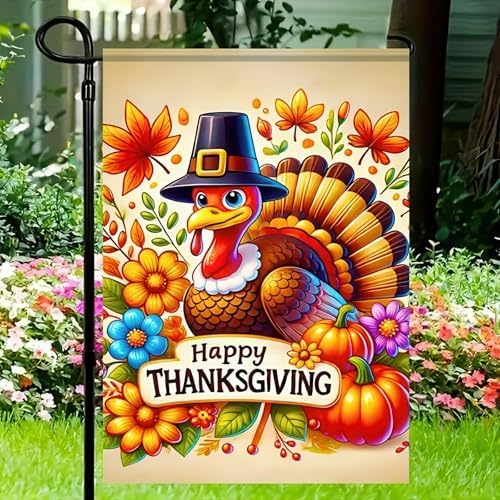 BlissYard Happy Thanksgiving Turkey Garden Flag 12x18 Inch Fall Yard Decor - Image 2
