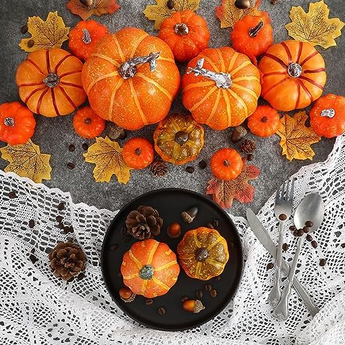 Ywlake 16 Pcs Pumpkin Fall Decorations, Decorative Large Small Outdoor Orange Foam Plastic Fake Faux Artificial Pumpkins for Halloween Autumn Harvest Festival Home Table Decor - Image 4