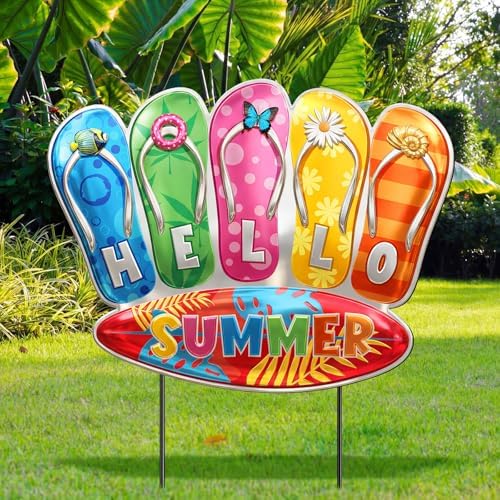 RattanView 1 Pcs Summer Yard Sign Metal Outdoor Yard Decoration with Stakes Waterproof Garden Lawn Stake Sign Decoration for Patio Lawn Walkway Courtyard Party Decor by RattanView