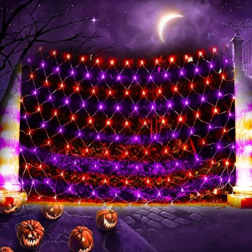 LED Net Light Halloween Decor Mesh Lights, 240LED Timer Tree Warp Fairy Lights Outdoor Hanging String Light for Home, Bedroom, Christmas, Garden, Walkway, Bushes Decor-9.8ft x 6.6ft(Purple&Orange) by Vicila