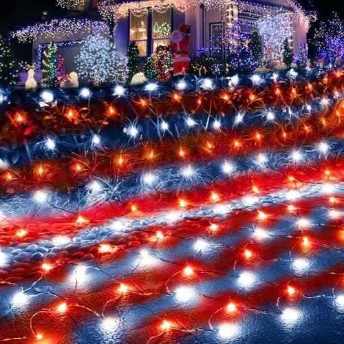 Pooqla Red and White Christmas Net Lights Outdoor, 15x 5ft Green Wire - Image 7