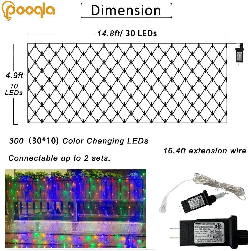 Pooqla Colorful Net Lights, 15x 5ft Christmas Lights Outdoor Clear Wire - Image 4