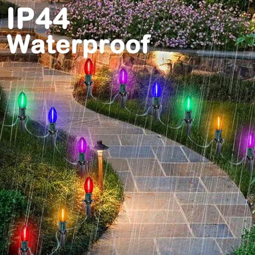 C9 LED Christmas Pathway Lights 38 Feet Outdoor String Lights with Marker Stakes, 25 LED Clear Multicolor Connectable Christmas Walkway Markers Lights for Outside Porch Garden Patio Lawn Decor - Image 4