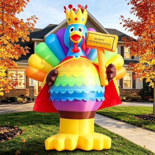 Domkom 6FT Thanksgiving Inflatable Turkey King Happy Thanksgiving Sign Yard by DomKom
