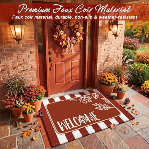 Tinideya 2 Pcs Fall Door Mat Outdoor Layered Autumn Leaves Welcome Mat - Image 6