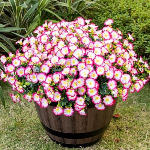 Artificial Faux Flowers for Outdoor 16 Bundles Fake Morning Glory,Pink by Nigirior