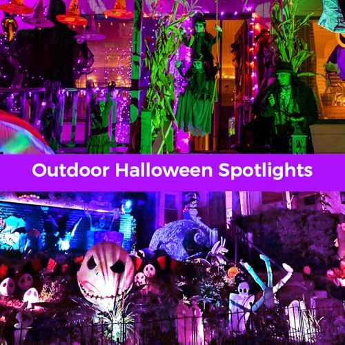 Halloween Christmas Outdoor Spot Lights Black Light Projector, 12W IP65 Waterproof LED Spotlight Outdoor Landscape Lighting with 16 Color Changing for Yard Garden Decorations(2Pack) - Image 2