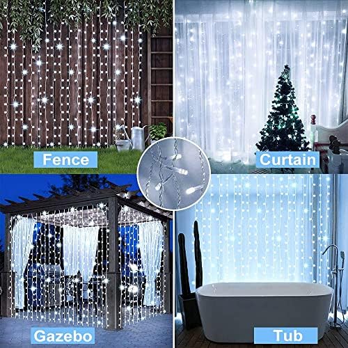 Solar Curtain Lights Outdoor Garden 300 LED Fairy String Lights 8 Modes Remote Control Waterproof Waterfall Lights for Gazebo Patio Home Festival Wedding Wall Christmas Decorations(White) - Image 2