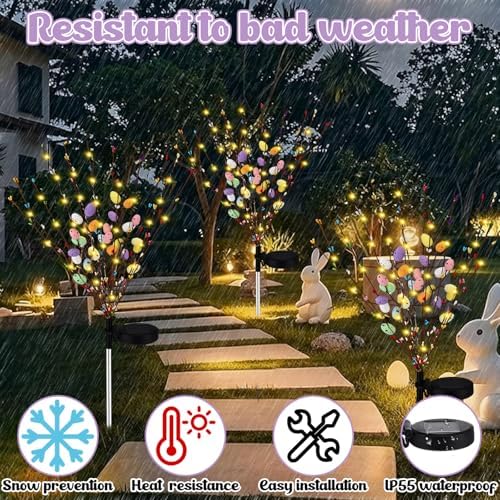 Copkim 2 Pcs Solar Easter Egg Lights Waterproof Egg Stake Lights Decorative Garden Firefly Outdoor Easter Light for Lawn Trails Landscaped Yards Pathway Porches and Patio Decorations - Image 5