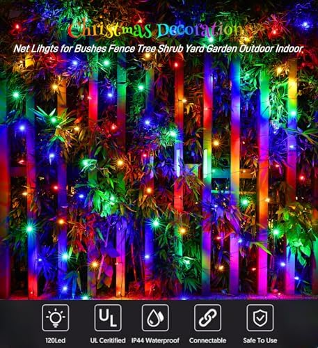 Meteds LED Christmas Net Lights Outdoor,120 LED 6ftx4ft Connectable Waterptoof Christmas Lights for Bushes Fence Tree Shrub Yard Garden Outdoor Christmas Decorations(Multi-Colored) - Image 3