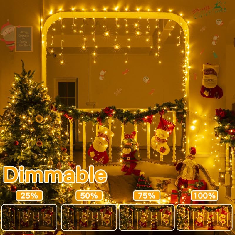 Ollny Icicle Lights for Outside 504LED 41FT, Warm White Christmas Light with Remote 8Modes Timers Waterproof, Plug in Connectable Hanging Lights for Outdoor Indoor House Roof Holiday - Image 6
