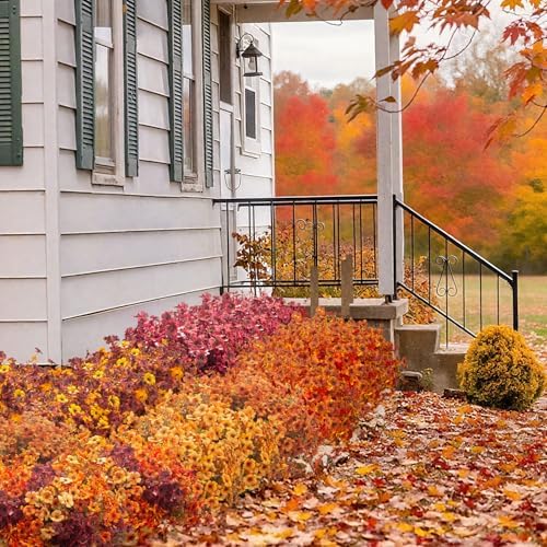 Grunyia 16 Bundles Artificial Fall Flowers Outdoor UV Resistant Faux Daisy, Colorful No Fade Autumn Decor for Front Door Porch Patio Yard Balcony Thanksgiving Christmas (Fall Mix) - Image 7