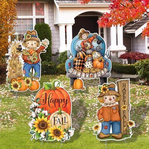 Fall Yard Signs Happy Fall Pumpkin Yard Signs with Stake for Thanksgiving by suonengongyi