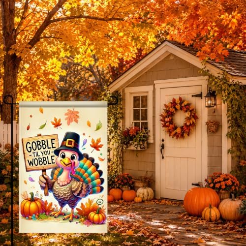 BlissYard Thanksgiving Turkey Garden Flag Gobble Til You Wobble 12x18 Inch - Image 3