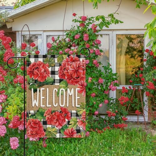 Dyrenson Welcome Spring Summer Geranium Flower Decorative Garden Flag - Image 5