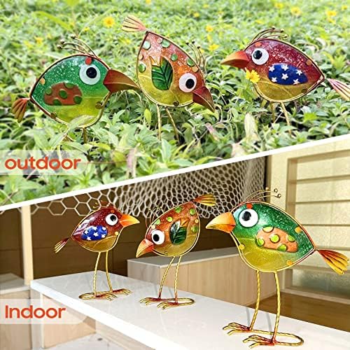 Bird Garden Decor Set of 3 Metal Glass Colorful Gift Outdoor Patio Yard Art - Image 4