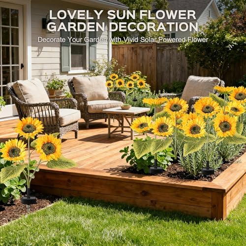 TANSOREN 6 Pack Solar Garden Lights Outdoor, 2 Lighting Modes Warm White LED Waterproof Solar Powered Sunflowers Landscape Light for Outside Yard, Patio, Pathway Decorative, Décor, Gifts - Image 2
