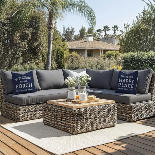Outdoor Decorative Throw Pillow Covers 18x18 Inch Set of 2, Blue - Image 3