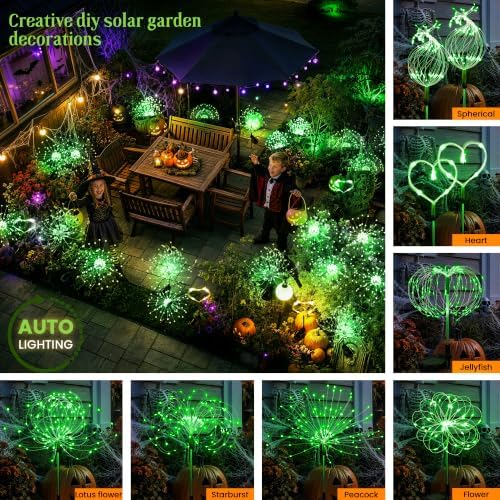 GIGALUMI 4 Pack Solar Firework Lights Outdoor, Halloween Decor, Green - Image 2