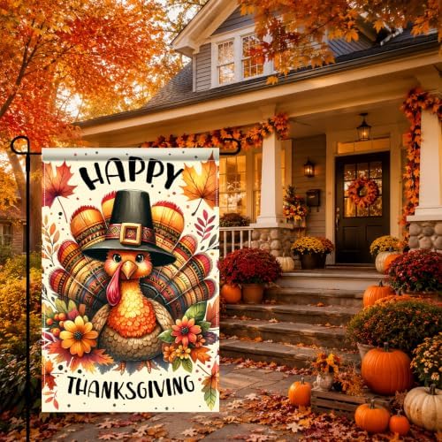 BlissYard Happy Thanksgiving Turkey Garden Flag 12x18 Inch Fall Yard Decor - Image 3