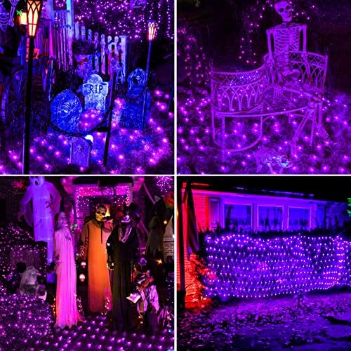 BlcTec Halloween Net Lights, 200 LED 8.4ft x 5.2ft Purple Halloween Lights with 8 Modes, Timer, Connectable, Waterproof and Green Wire Design for Trees, Bushes Outdoor Decorations - Image 6