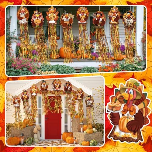 DoubleFill 8 Pcs Fall Turkey Outdoor Hanging Decorations with Tassels - Image 5