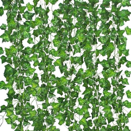 Fake Vines for Room Decor 48PCS Artificial Ivy Garland with Clip 336FT Green Flowers Hanging Plants Faux Greenery Leaves Bedroom Aesthetic Decor for Home Garden Wall Wedding by Comtelek