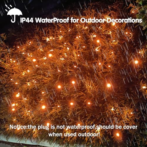 HISHINY Halloween Lights Outdoor,100LED 5ftx5ft Orange Net Lights with Connectable, Waterproof,UL Certified and Durable Green Wire Design for Bushes,Shrubs,Halloween Decorations Outdoor - Image 3