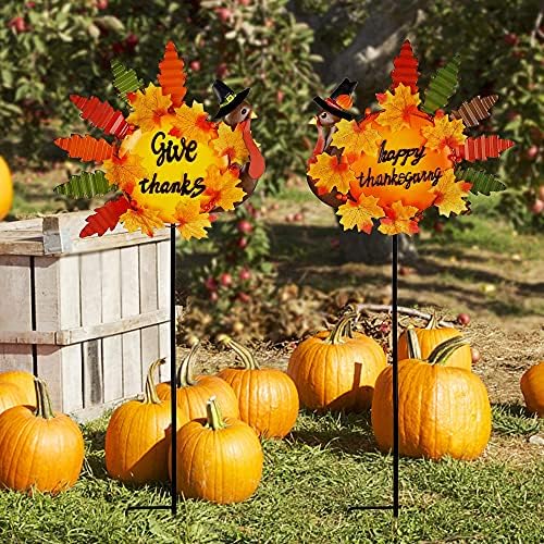 Juegoal Set of 2 Turkey Garden Stakes Thanksgiving Decor, 36 Inch Metal Fall Turkeys Yard Stakes, Give Thanks & Happy Thanksgiving Yard Signs Ornaments for Outdoor Lawn Pathway Patio - Image 7