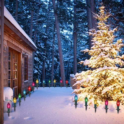 Abeja C9 Christmas Pathway Light Outdoor, 38Ft Multicolor Bulbs Christmas Pathway Lights with 25Stakes, Connectable Weatherproof Walkway Lights for Yard Lawn Sidewalk Garden Xmas Holiday Decor - Image 7