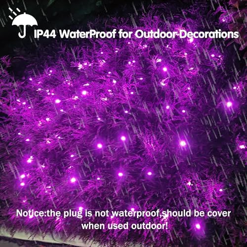 HISHINY Halloween Lights Outdoor,144LED 6ftx6ft Purple Net Lights with Connectable, Waterproof,UL Certified and Durable Black Wire Design for Bushes,Trees, Outdoor Indoor Party Decorations - Image 3