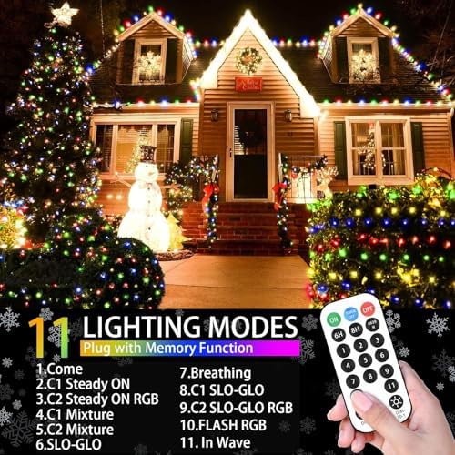 Color Change Christmas Net Lights, 9.8ft x 6.6ft 200 LED Bush Mesh with 11 Modes & Remote, Waterproof for Home, Holiday, Garden, Xmas Decor, Warm White & Multicolor - Image 2