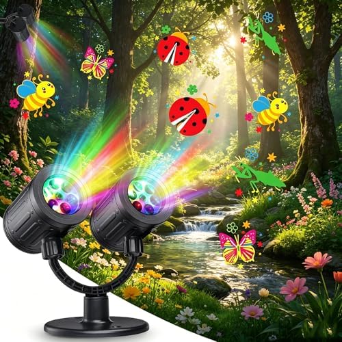 Toodour LED Projector Lights Indoor Outdoor, Double Head Dynamic Wall Lights Projector with Timer, Waterproof Indoor Outdoor Decorations Light for Garden Yard Home Window Wall Decor by Toodour