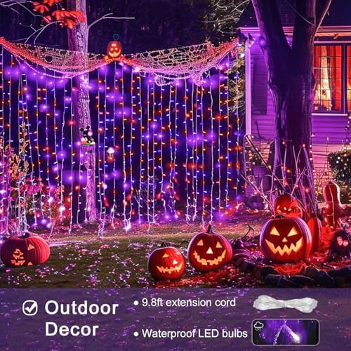 JMEXSUSS 300LED Halloween Curtain Lights, Orange and Purple, 9.8x9.8ft - Image 4