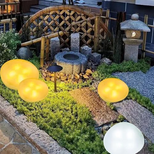 Solar Small Garden Lights Outdoor Glow Cobblestone Shape Lamp Garden Decor Waterproof Landscape Night Lights for Garden Paths, Stairs, Lawns, Patios, Yard, 4 Pack (Warm White) - Image 5