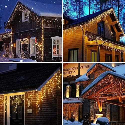Toodour Christmas Icicle Lights Outdoor, 1224 LED 100ft 8 Modes Fairy Icicle String Light with 204 Drops, Led Christmas Lights Twinkle for Holiday, Party, Wedding, Eaves, Xmas Decorations (Warm White) - Image 4