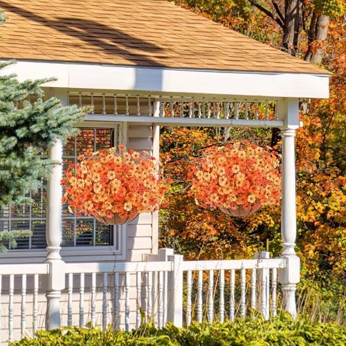 AGIRL 2 Set Fall Artificial Hanging Flowers with Baskets for Outdoors - Image 6