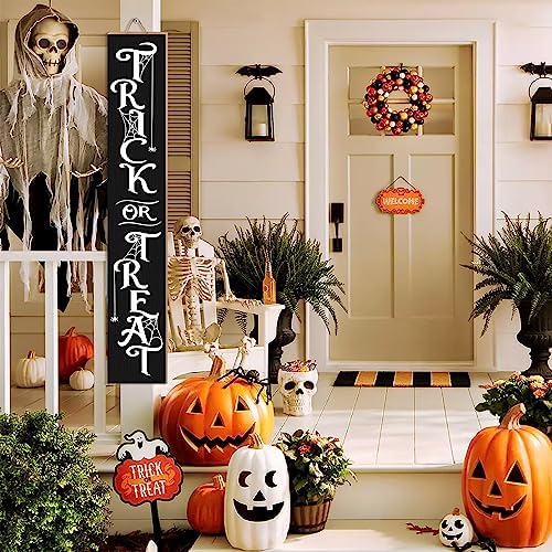 Halloween Porch Sign Decor "Trick or Treat" Wooden Hanging Sign Door Porch Standing Decorative Signs for Front Door Farmhouse Outdoor Indoor Welcome Sign Wall Craft Decor 47.2"H - Image 2