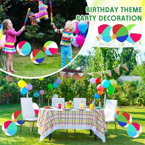 Tandefio 6 Pcs Summer Beach Balls Yard Signs with Stakes 11.8 Inch Waterproof Beach Ball Lawn Stakes Decorations for Outdoor Patio Garden Lawn Yard Party Sidewalks - Image 6