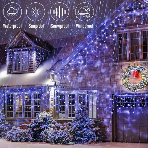 Joomer 19FT Christmas Icicle Lights Outdoor Connectable White & Blue - Image 5