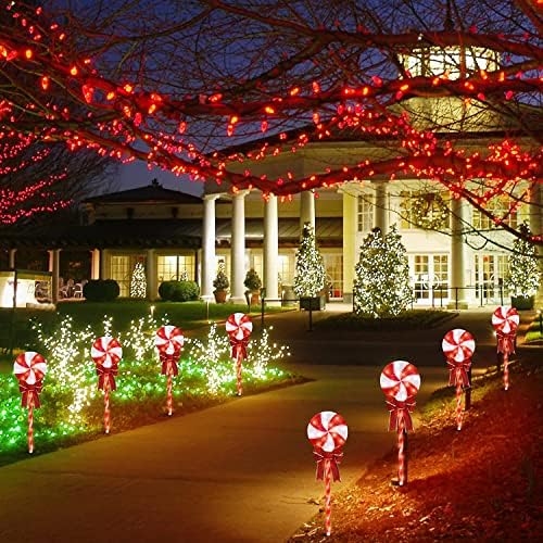 LAMPHOME 8PK 24" 192LED Lollipops Peppermint Pathway Markers with 11 Modes Christmas Lollipops Pathway Lights Decorations for Outdoor Yard(24" 192 LED 8 Pcs) - Image 4