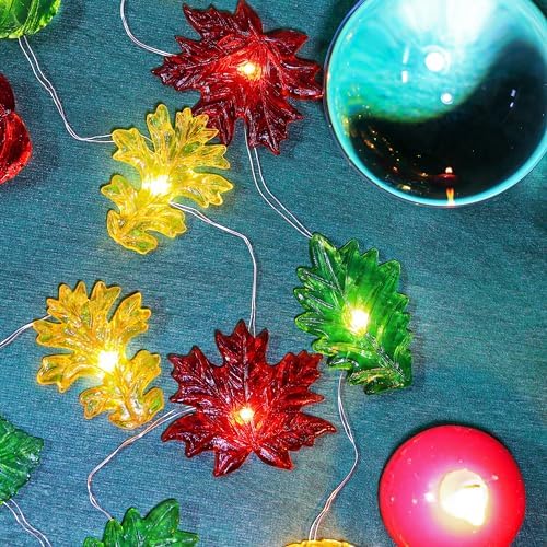 Solar String Lights Fall Forest Leaf Lights Outdoor Garden Tree Décor Thanksgiving Decorative lights Autumn Light up Maple Oak Leaves Decorations Harvest Garland 14ft 40LED Balcony Pathway Bush Decor - Image 6