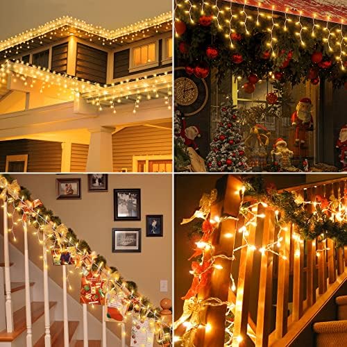 200 Christmas Icicle Lights, Warm White 23 FT Long White Wire - Image 5