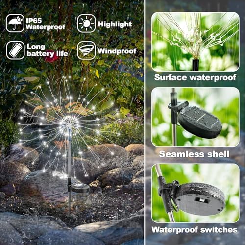 Anordsem Solar Firework Lights Outdoor Garden Sparkler Lights 4 Pack White - Image 5
