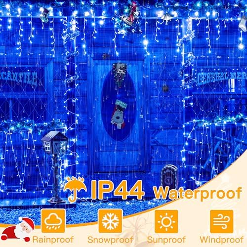 Ollny Icicle Lights for Outside 400LED 32FT, Blue Christmas Light with Remote 8Modes Timers Waterproof, Plug in Connectable Hanging Lights for Outdoor Indoor House Roof Holiday - Image 4