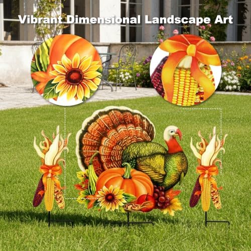 Thanksgiving Turkey Garden Stake, 3-in-1 Fall Pumpkin Yard Decor - Image 5