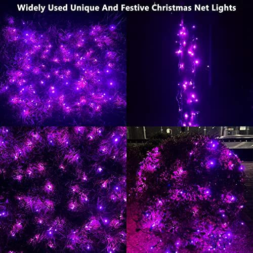 HISHINY Halloween Lights Outdoor,144LED 6ftx6ft Purple Net Lights with Connectable, Waterproof,UL Certified and Durable Black Wire Design for Bushes,Trees, Outdoor Indoor Party Decorations - Image 2