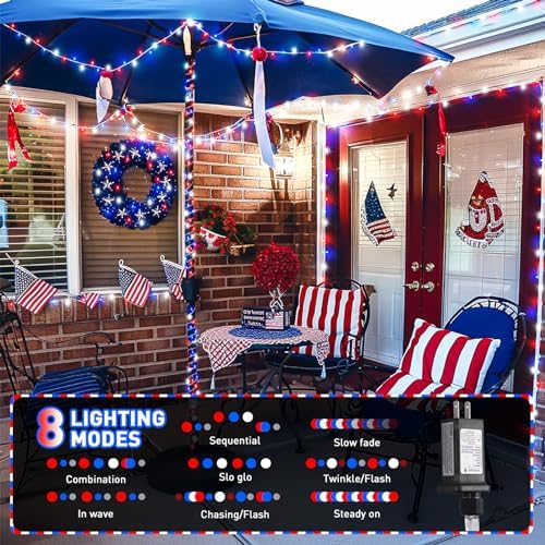 JMEXSUSS Red White and Blue Lights, 200 LED 4th of July Lights Plug in - Image 2