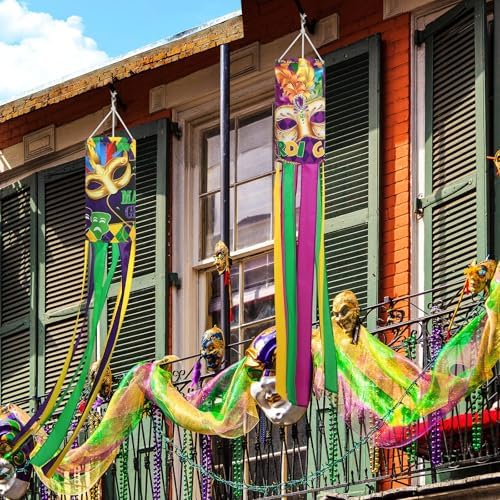 NOVWANG 2 Pieces Mardi Gras Wind Sock, 40 Inch Wind Socks Mardi Gras Outdoor Decorations Purple Green Yellow Holiday Windsock Flags for Yard Garden Home Party Hanging Decor - Image 5
