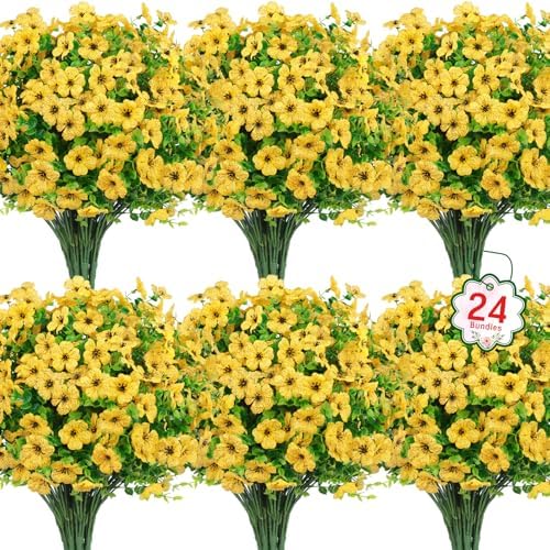 Ouddy Decor 24 Pcs Artificial Flowers for Outdoors Decorations, Yellow by OuddyDecor